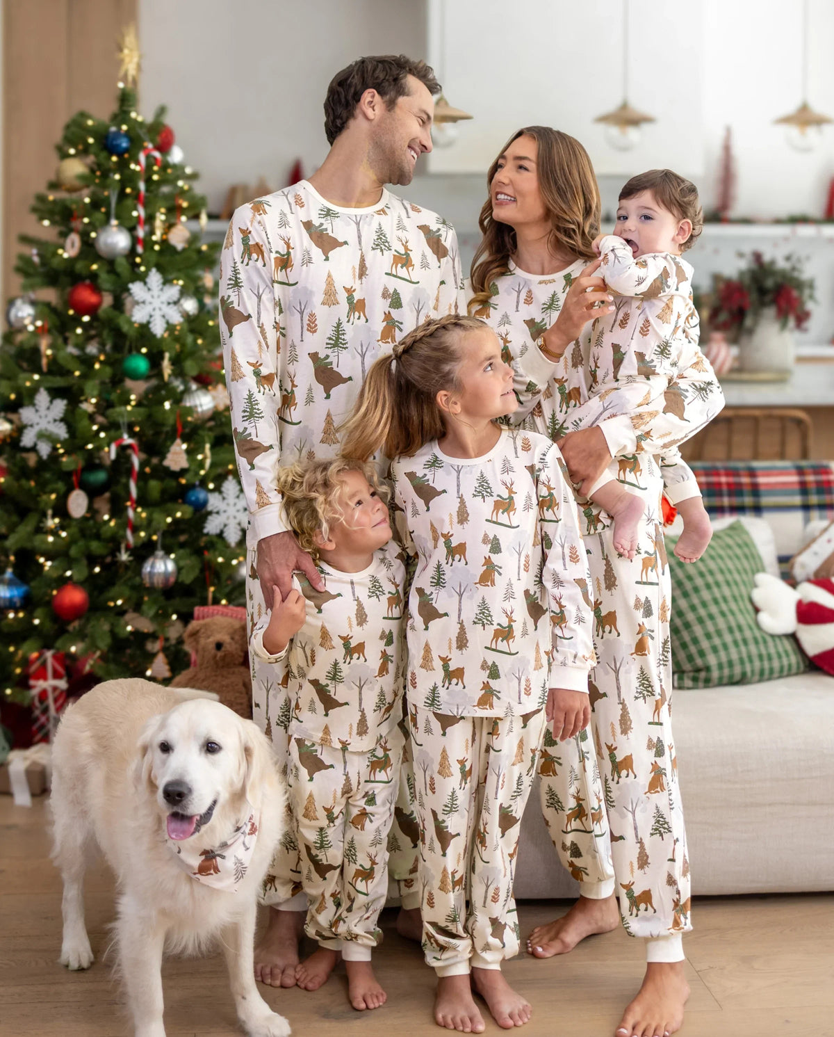 PatPat Matching Family Christmas Pajamas Woodland Print Beige