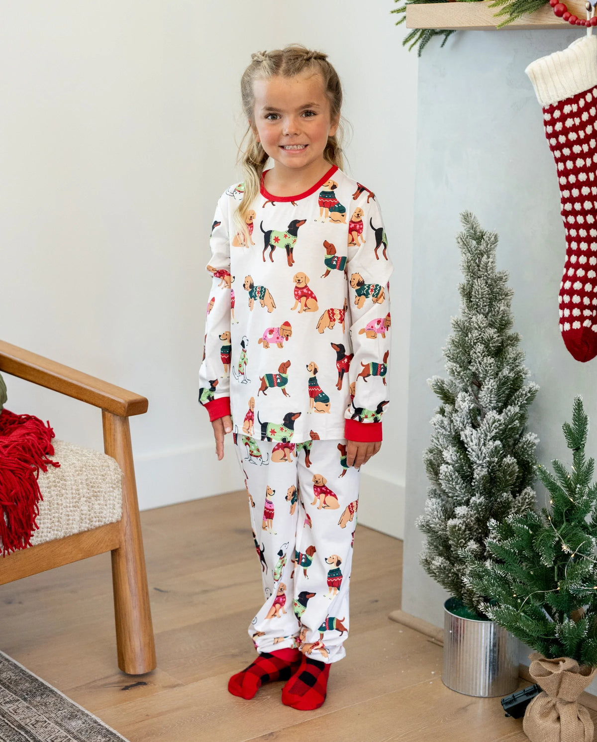 PatPat Family Matching Christmas Pajamas Festive Dog Print Cream