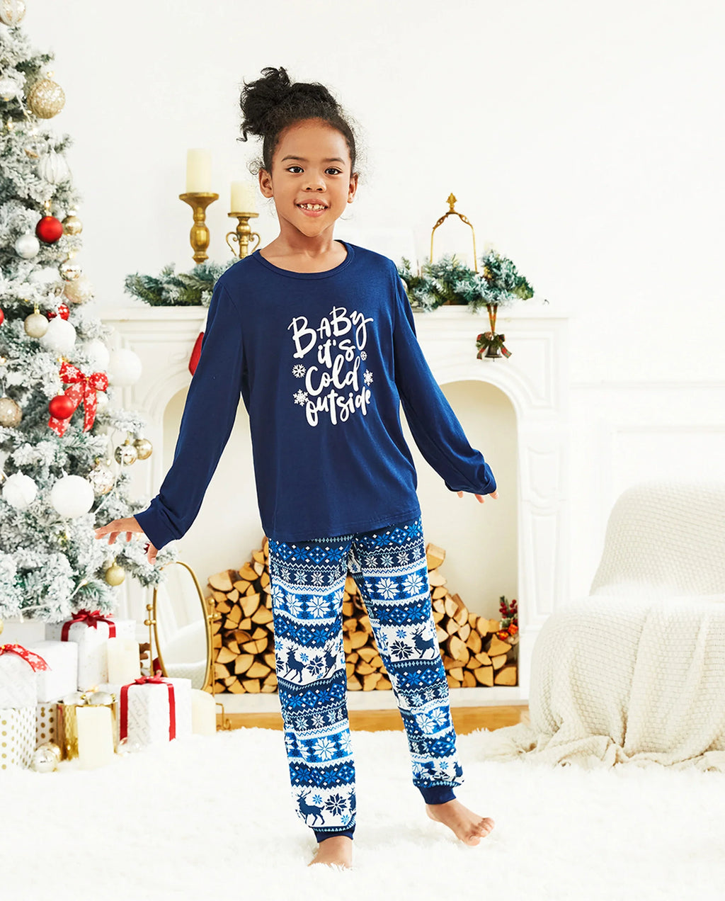 PatPat Family Matching Christmas Pajamas Baby It's Cold Outside Print Blue