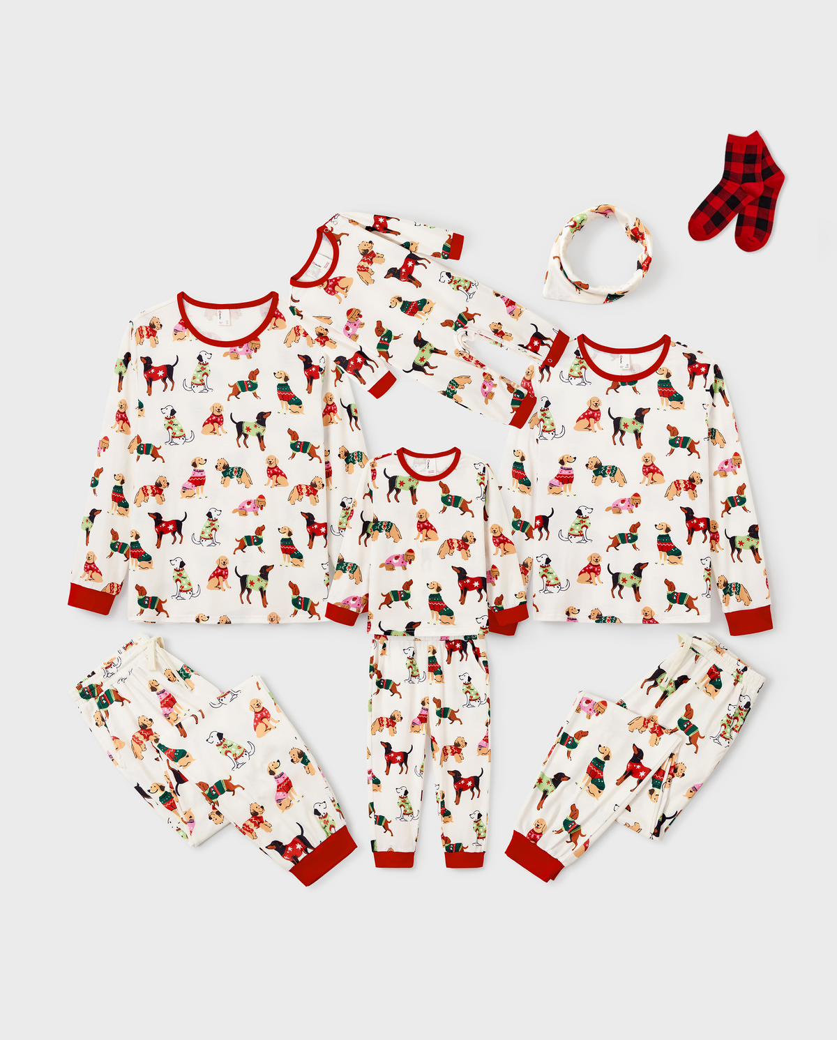 PatPat Family Matching Christmas Pajamas Festive Dog Print Cream