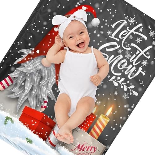 Christmas Baby Blanket 30x40 Inches, Merry Christmas Gnome Xmas Gifts Winter Snowflakes Design Soft Flannel Throw Blanket for Crib, Stroller, Couch, Bed - Cozy Warm Nursery & Home Decor for Kids Adult