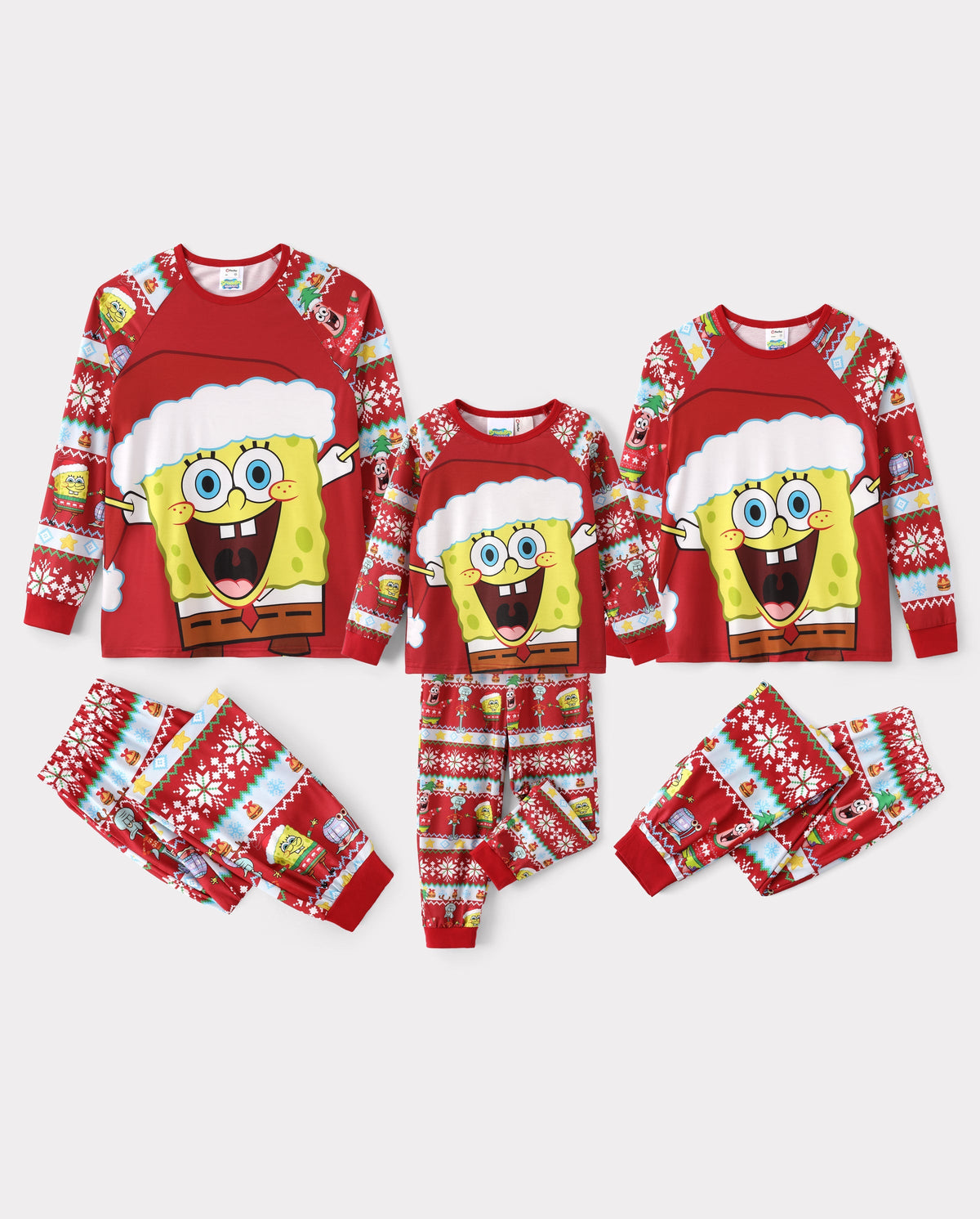 PatPat SpongeBob SquarePants Matching Family Christmas Pajamas Santa Hat Character Print Red Plus Size