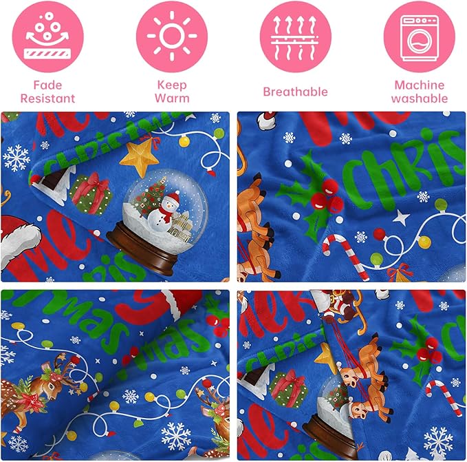 COMFAR Blue Cute Christmas Blankets and Throws for Adults/Women/Boys/Kids, Holiday Fleece Throw Blanket for Couch/Sofa, Holiday Decor, Christmas Decorations/Gifts 40"x 60"