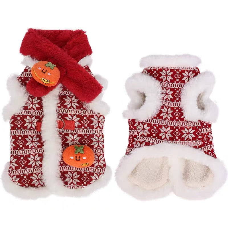 Christmas Elk Furry Dog Cat Jacket with Scarf