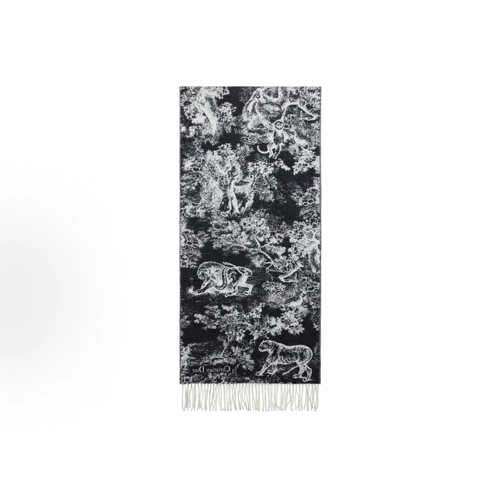 Black‑White Jungle Animal Art Print Reversible Fringed Winter Scarf