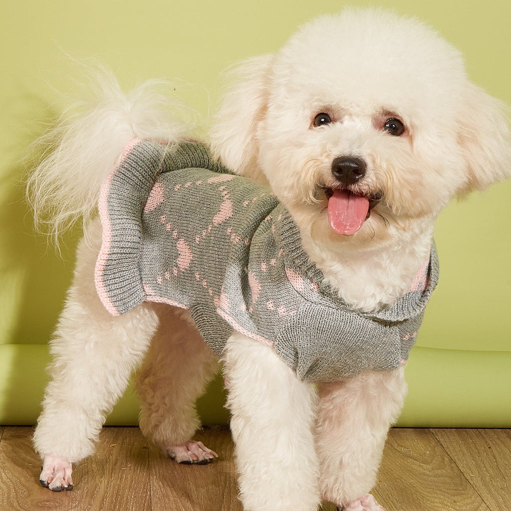 Heart Pattern Dog Cat Hooded Sweater Dress