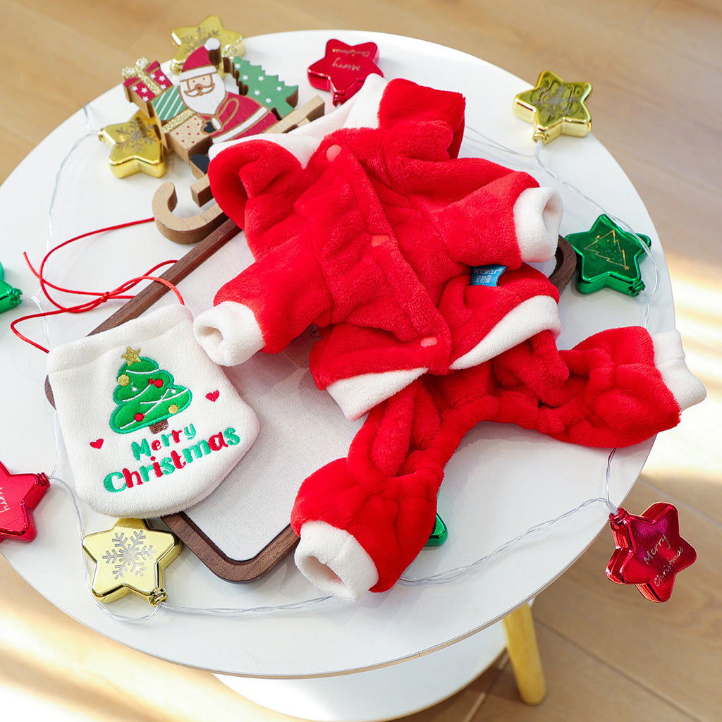 Christmas Santa Fleece Dog Cat Jumpsuits/Dress