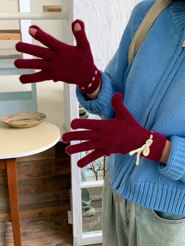 Women's Bow-Knot Touch Screen Fingerless Gloves