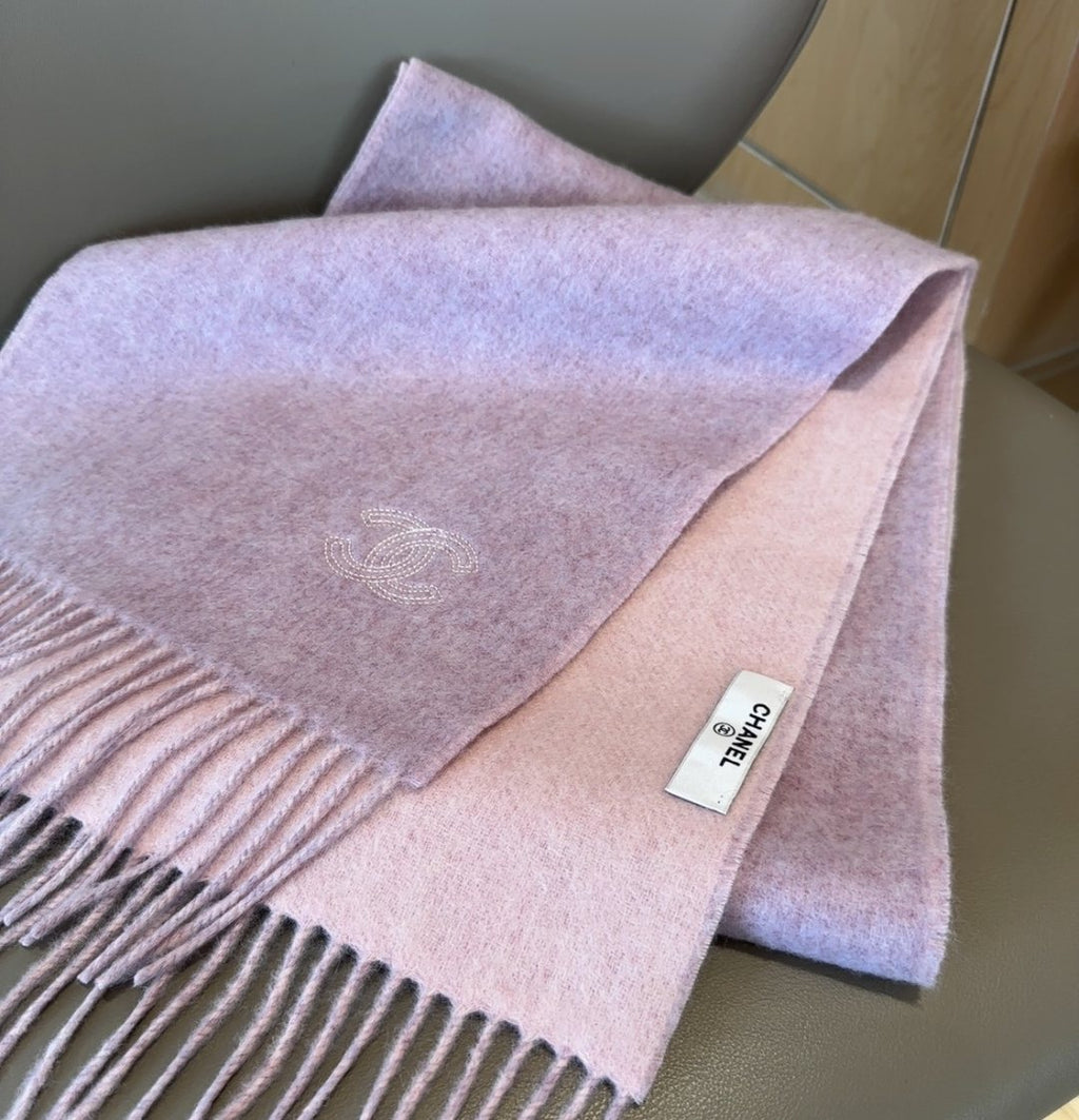 Chanel Fringed Logo Scarf
